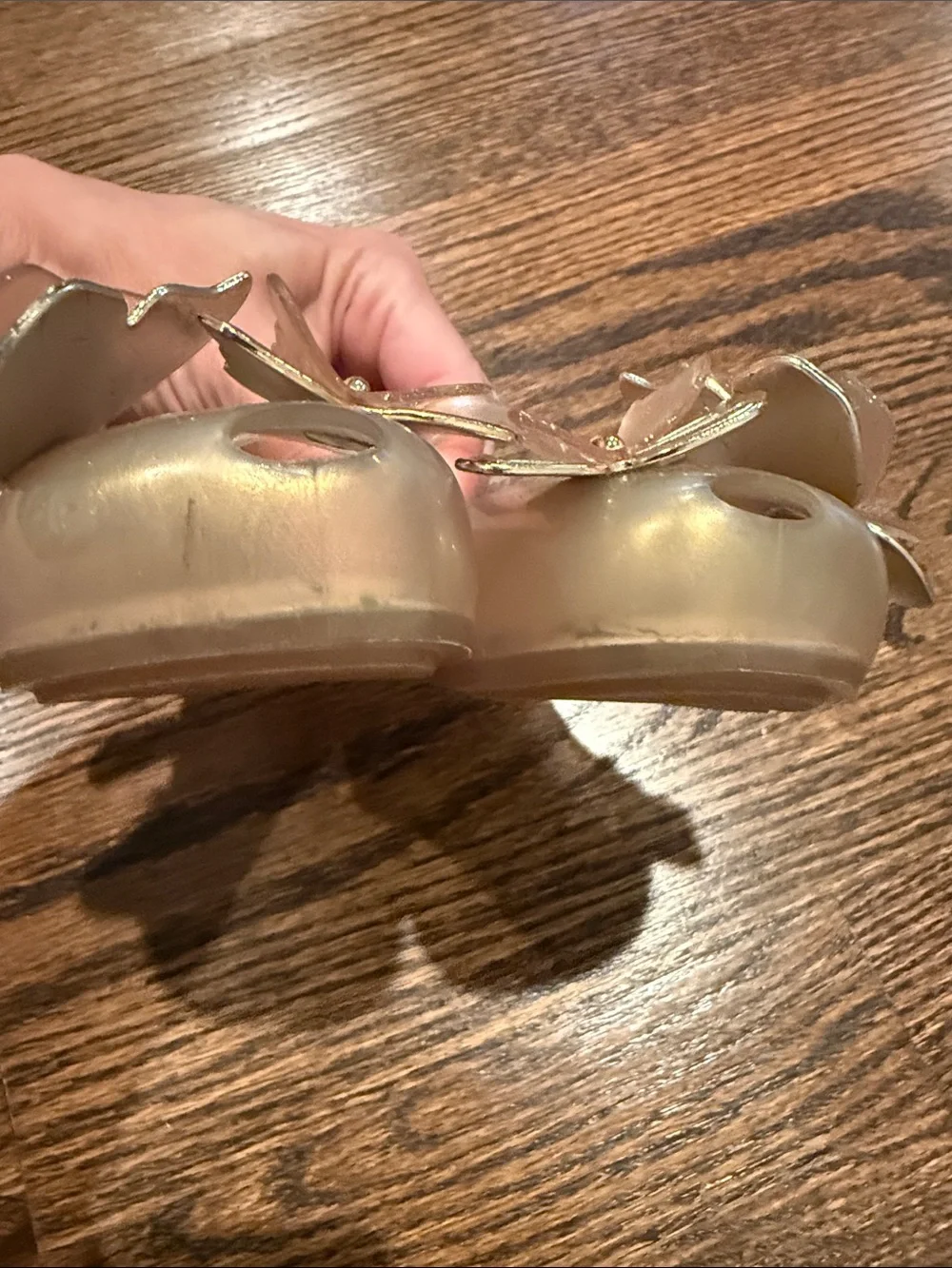 Mini Melissa Metallic Gold Butterfly Strap Flats